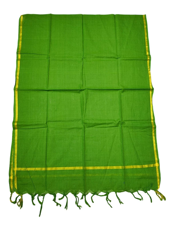 Olive Green Handloom Cotton Zari Border Unstitched Salwar Suit for Women