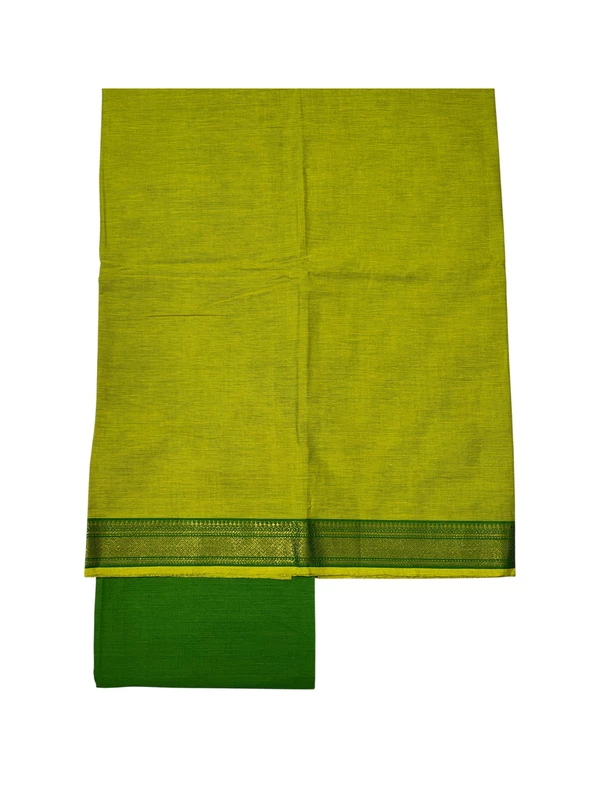 Olive Green Handloom Cotton Zari Border Unstitched Salwar Suit for Women