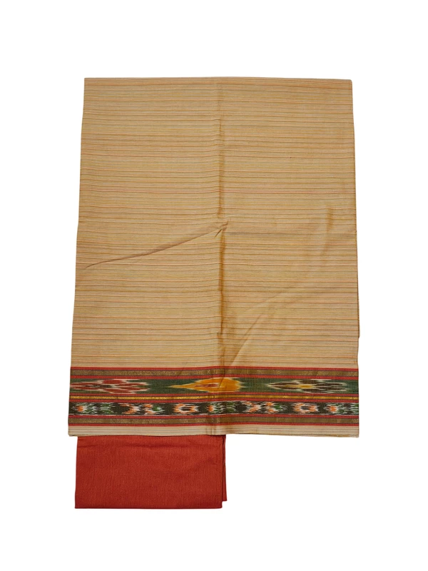 Beige & Orange Mangalagiri Cotton Unstitched Salwar Suit for Women