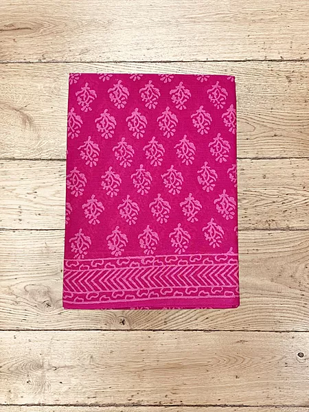 Pink Hand Block Print Cotton Saree with Running Blouse