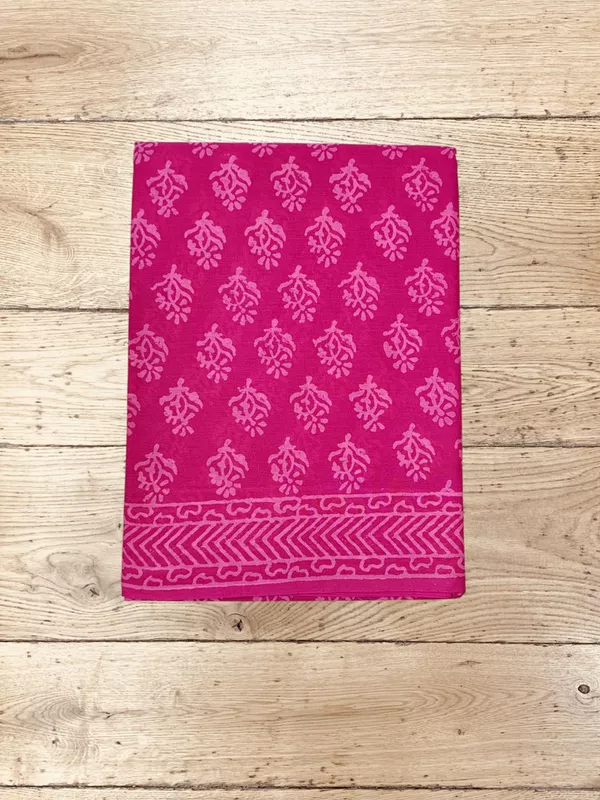 Pink Hand Block Print Cotton Saree with Running Blouse