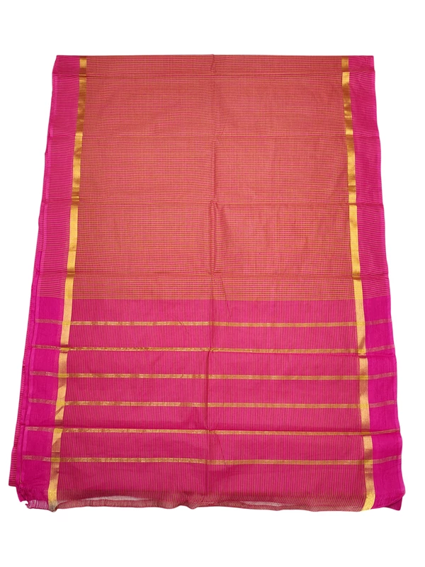 Pink & Orange Checks Mangalagiri Handloom Cotton Saree with Blouse Piece
