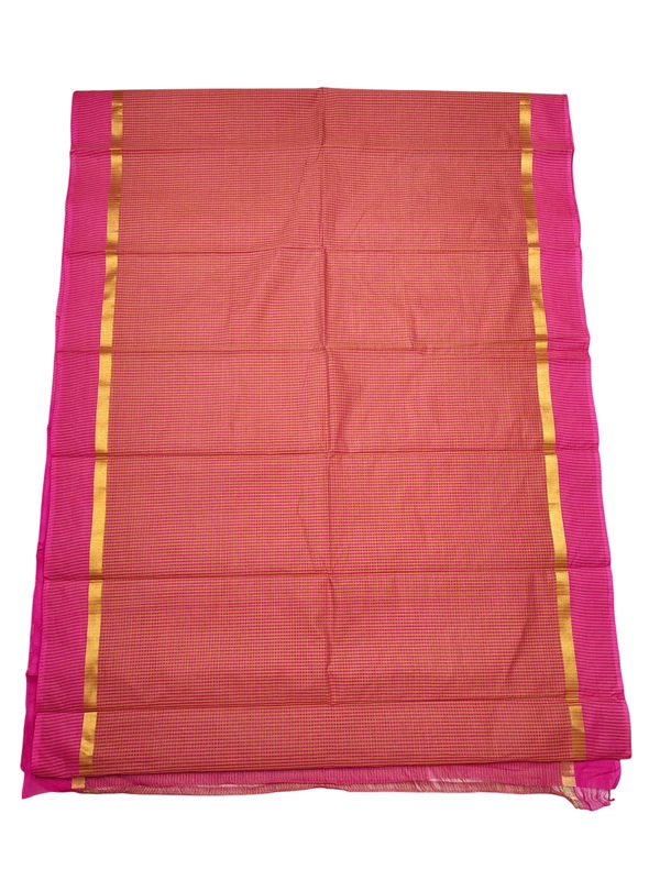 Pink & Orange Checks Mangalagiri Handloom Cotton Saree with Blouse Piece