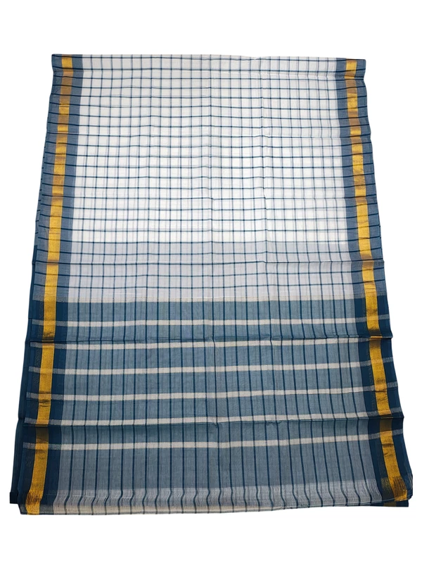 Grey & White Checks Mangalagiri Handloom Cotton Saree with Blouse Piece