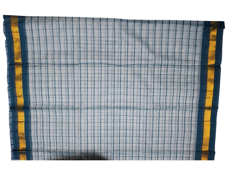 Grey & White Checks Mangalagiri Handloom Cotton Saree with Blouse Piece