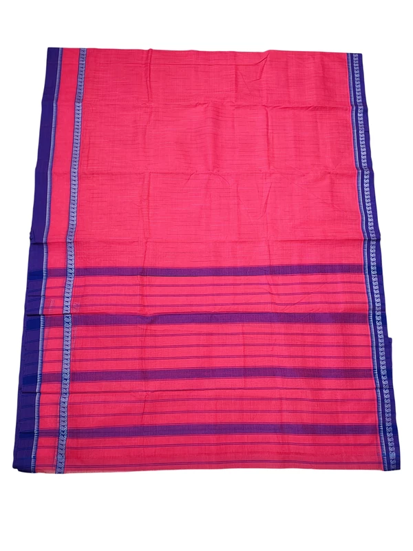Magenta Handloom Cotton Checkered Saree without Blouse Piece