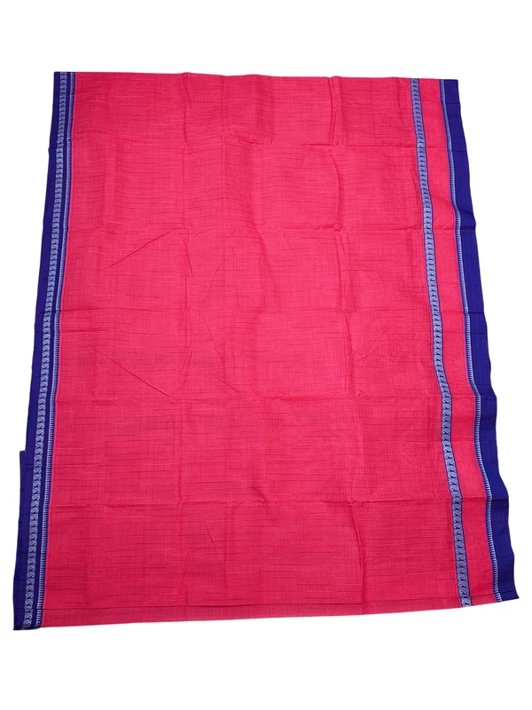 Magenta Handloom Cotton Checkered Saree without Blouse Piece
