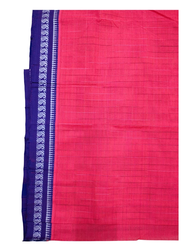 Magenta Handloom Cotton Checkered Saree without Blouse Piece