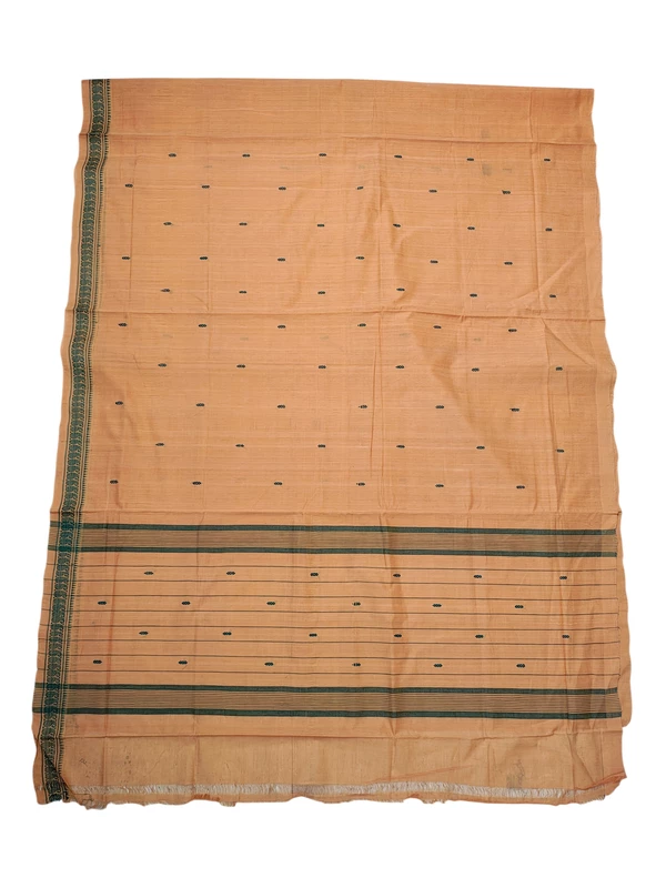 Rust & Green Handloom Cotton Booti Suti Saree without Blouse Piece