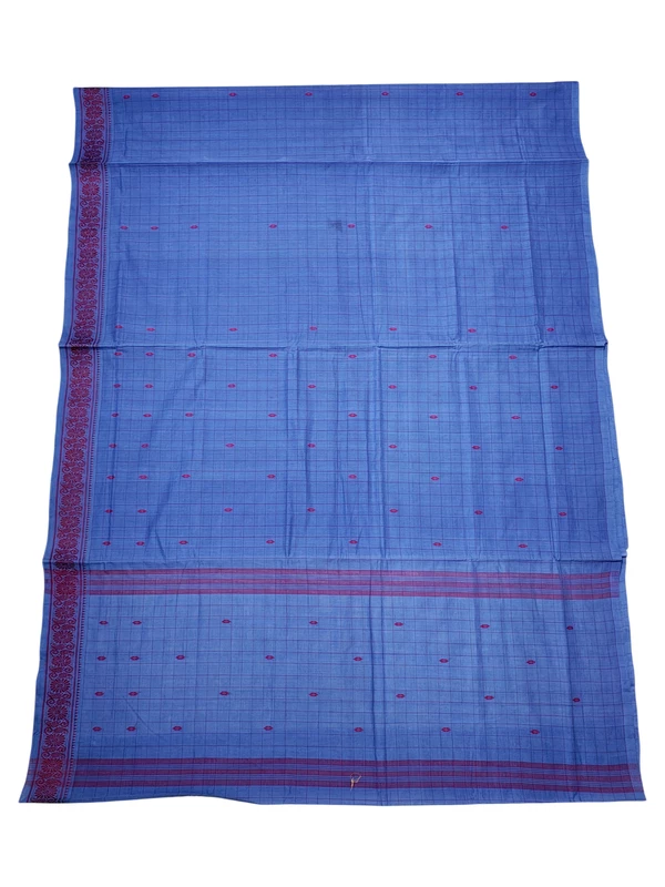Indigo Handloom Cotton Booti Checkered Saree without Blouse Piece