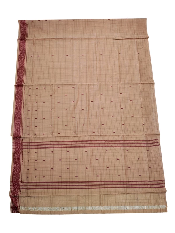 Ivory & Maroon Narayanpet Handloom Cotton Saree without Blouse Piece