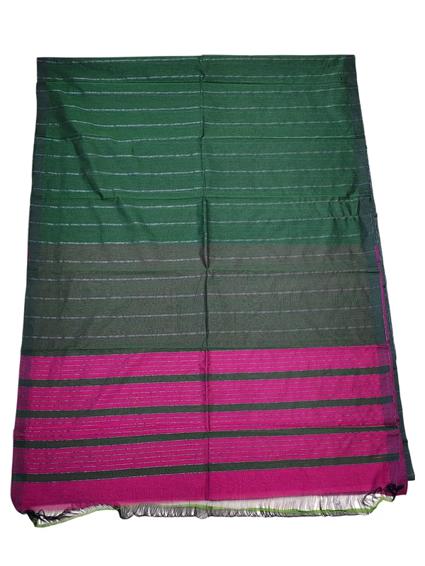 Dark Green & Pink Mangalagiri Saree with Blouse Piece