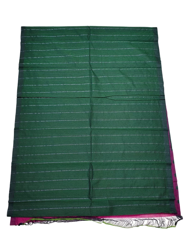 Dark Green & Pink Mangalagiri Saree with Blouse Piece