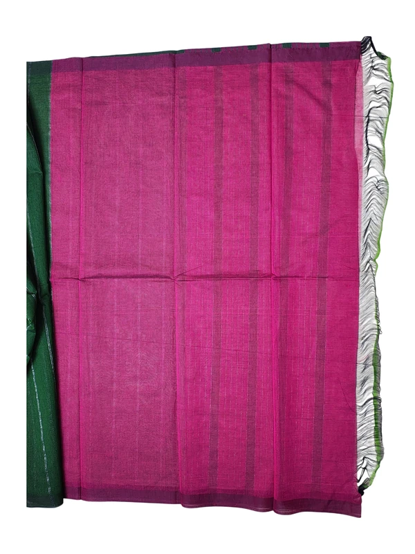 Dark Green & Pink Mangalagiri Saree with Blouse Piece