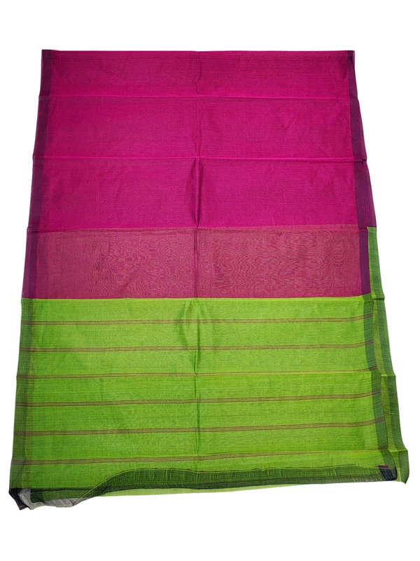 Dark Pink & Green Checks Mangalagiri Handloom Cotton Saree with Blouse Piece