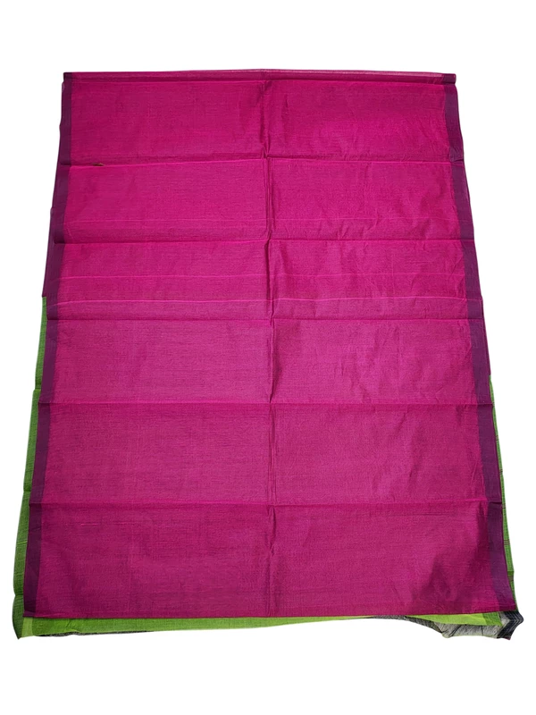Dark Pink & Green Checks Mangalagiri Handloom Cotton Saree with Blouse Piece
