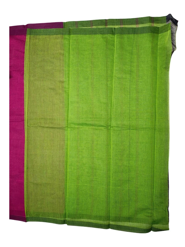Dark Pink & Green Checks Mangalagiri Handloom Cotton Saree with Blouse Piece