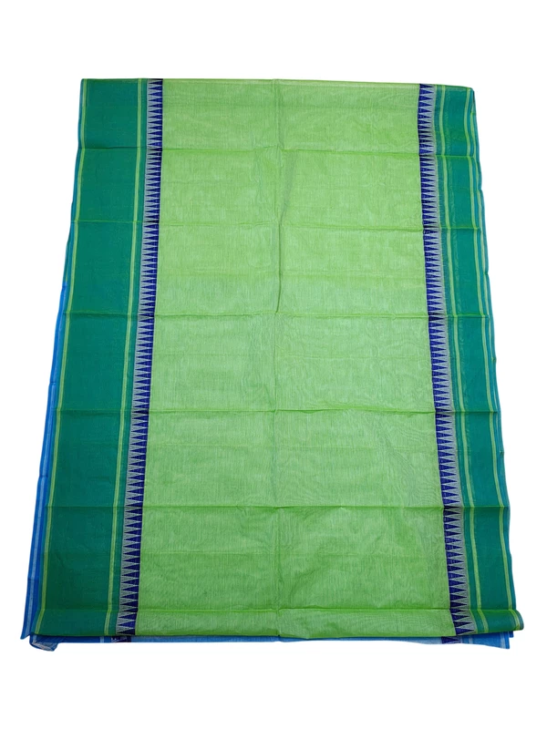 Sea Green Mangalagiri Temple Border Cotton Saree with Blouse Piece