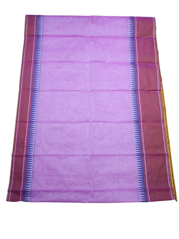Plum Pink Mangalagiri Temple Border Cotton Saree with Blouse Piece