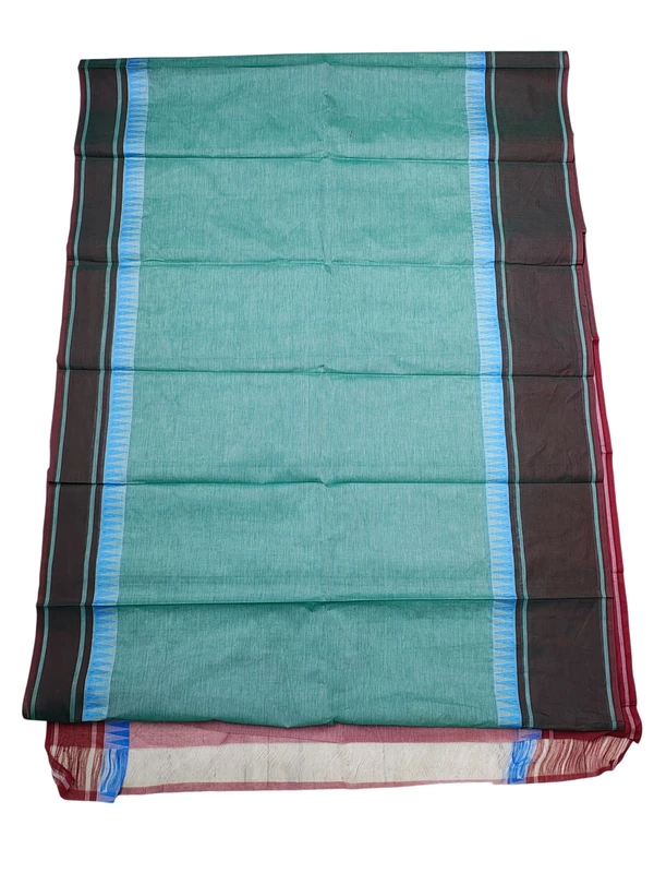 Teal Green & Pink Mangalagiri Temple Border Cotton Saree with Blouse Piece