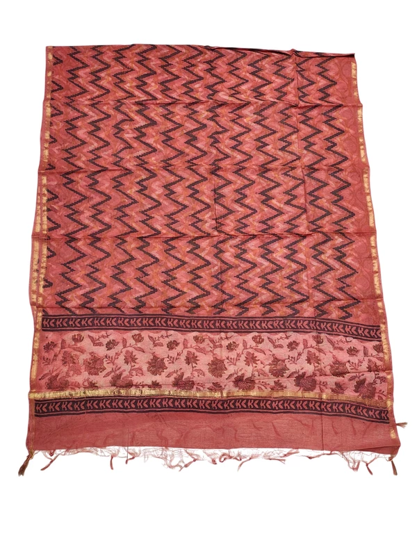 Rust Chanderi Silk Vanaspati Print Unstitched Suit Set