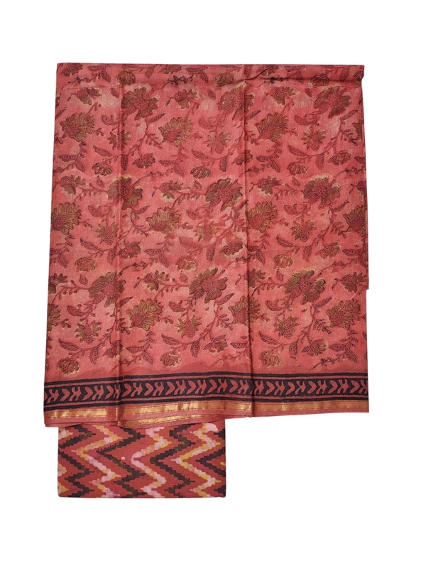 Rust Chanderi Silk Vanaspati Print Unstitched Suit Set