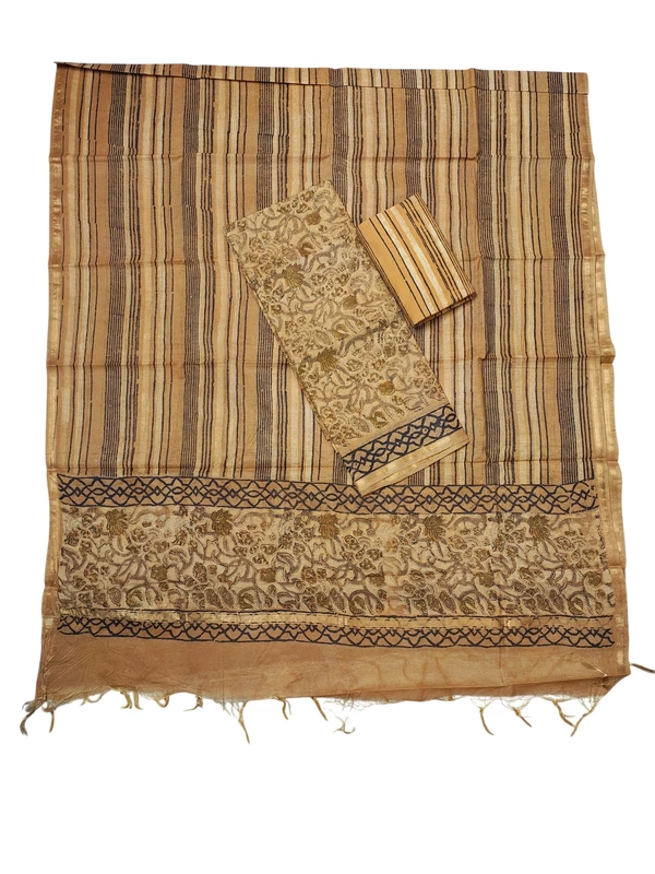 Mustard Chanderi Silk Vanaspati Print Unstitched Suit Set