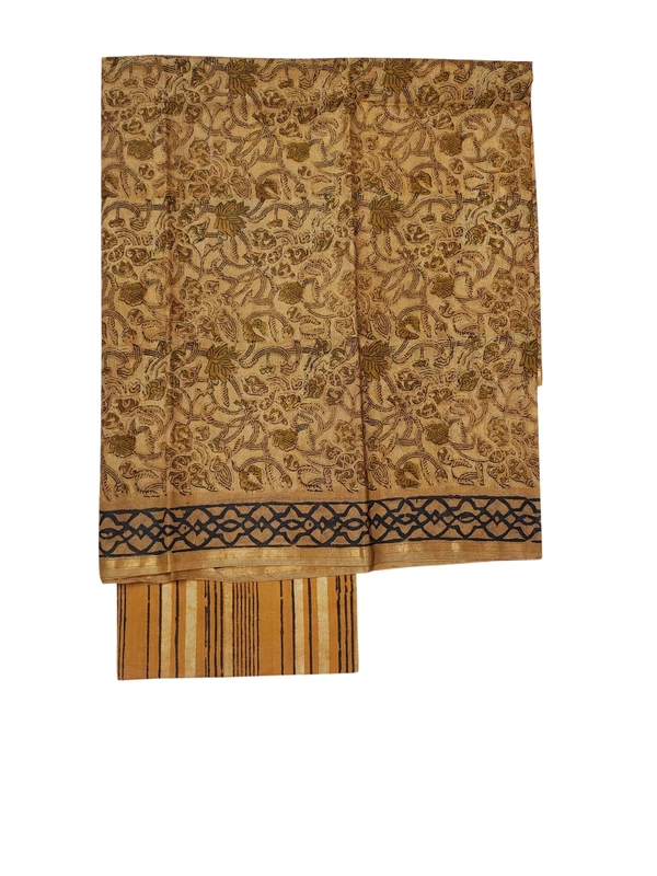 Mustard Chanderi Silk Vanaspati Print Unstitched Suit Set