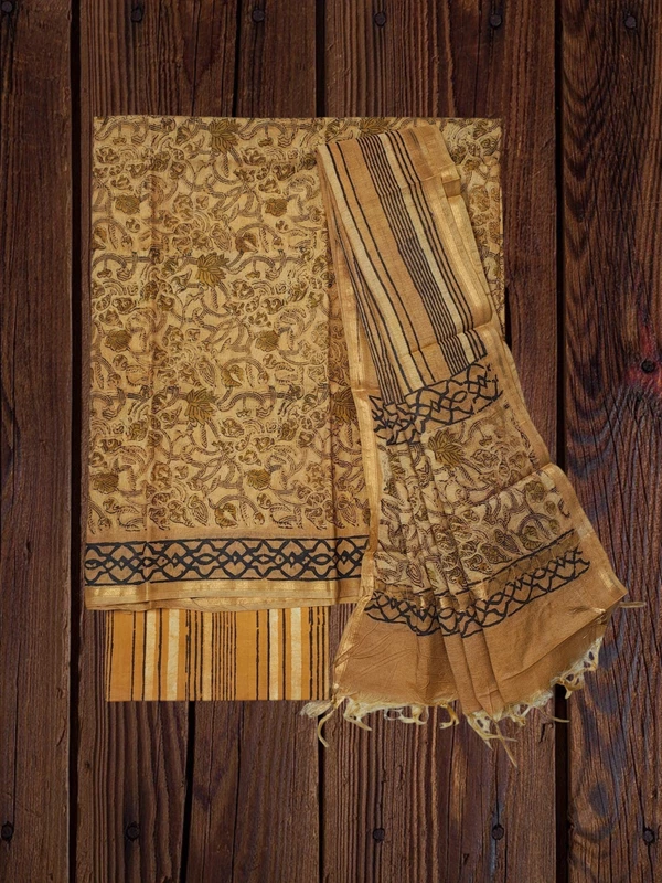 Mustard Chanderi Silk Vanaspati Print Unstitched Suit Set