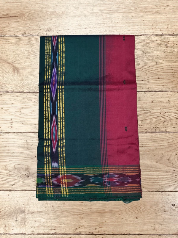 Maroon & Green Pochampally Ikkat Silk Saree with Unstitched Blouse