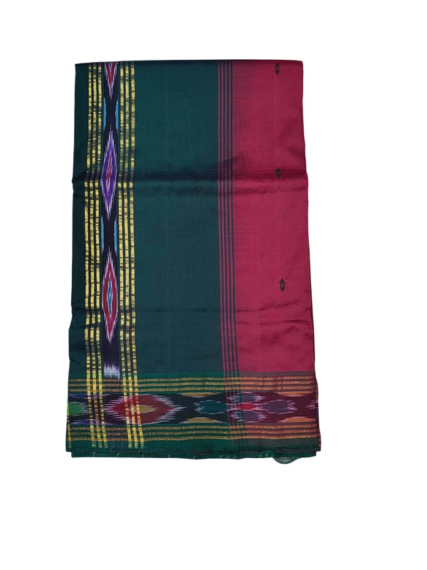 Maroon & Green Pochampally Ikkat Silk Saree with Unstitched Blouse