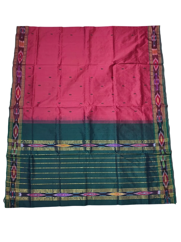 Maroon & Green Pochampally Ikkat Silk Saree with Unstitched Blouse