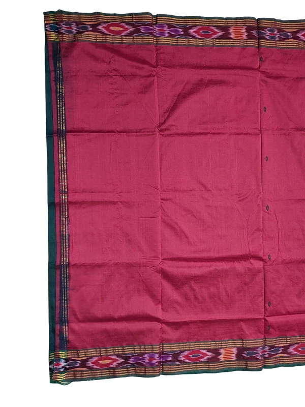Maroon & Green Pochampally Ikkat Silk Saree with Unstitched Blouse