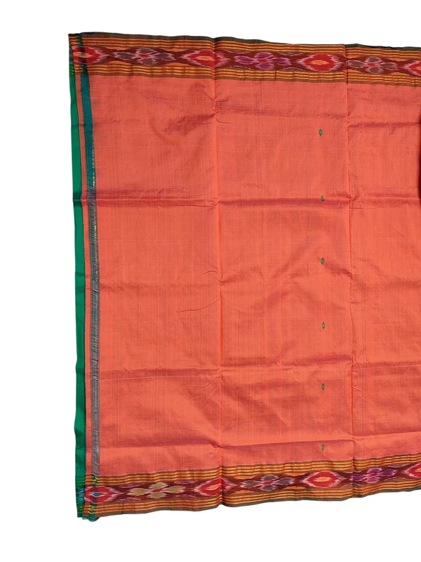 Orange & Green Pochampally Ikkat Silk Saree with Unstitched Blouse