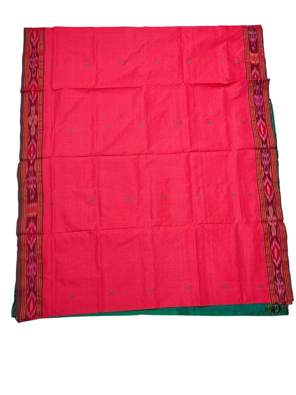 Red & Green Pochampally Ikkat Silk Saree with Unstitched Blouse