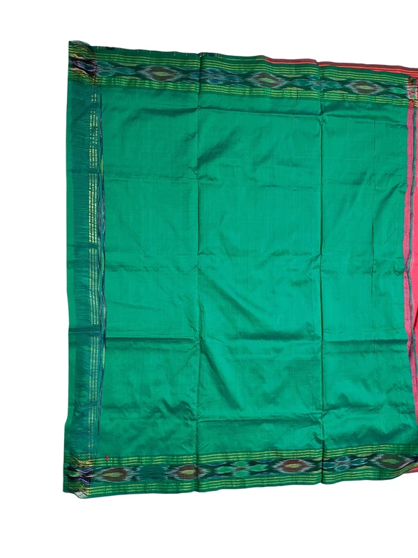 Red & Green Pochampally Ikkat Silk Saree with Unstitched Blouse