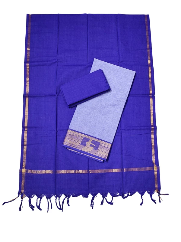 Violet Handloom Cotton Zari Border Unstitched Salwar Suit for Women