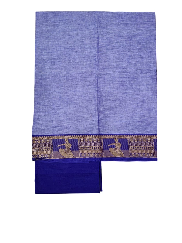 Violet Handloom Cotton Zari Border Unstitched Salwar Suit for Women