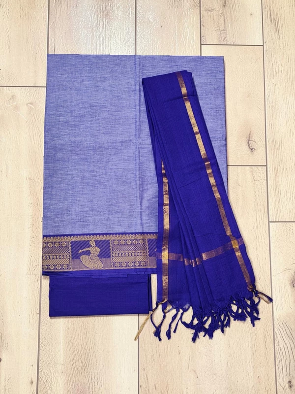Violet Handloom Cotton Zari Border Unstitched Salwar Suit for Women