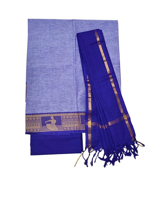Violet Handloom Cotton Zari Border Unstitched Salwar Suit for Women