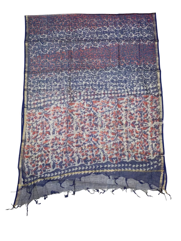 Indigo & Maroon Dabu Kota Doria Dress Materials