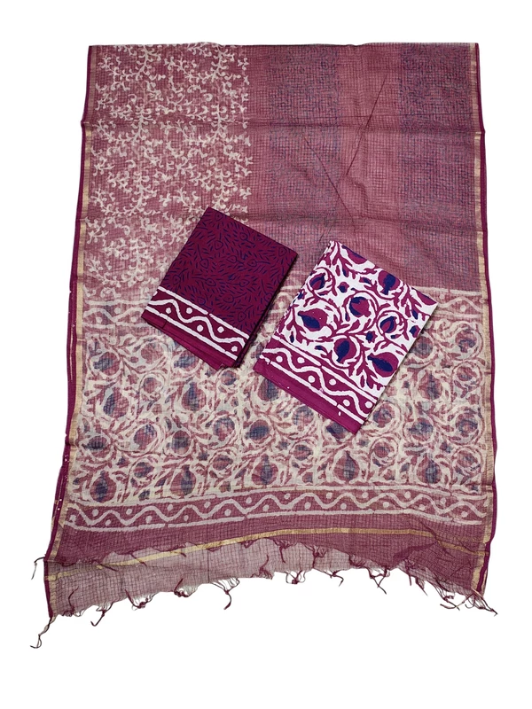 Wine Dabu Pure Cotton Kota Doria Dress Materials
