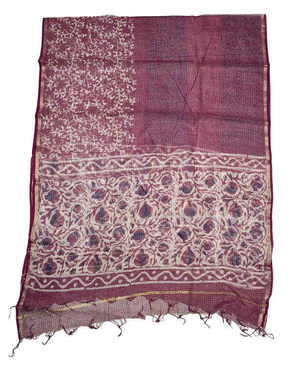 Wine Dabu Pure Cotton Kota Doria Dress Materials