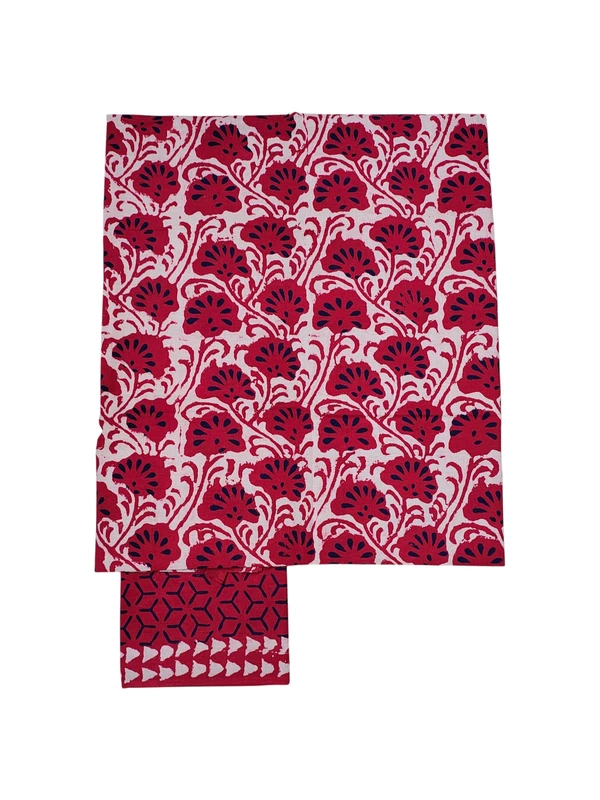 Red Dabu Pure Cotton Kota Doria Dress Materials