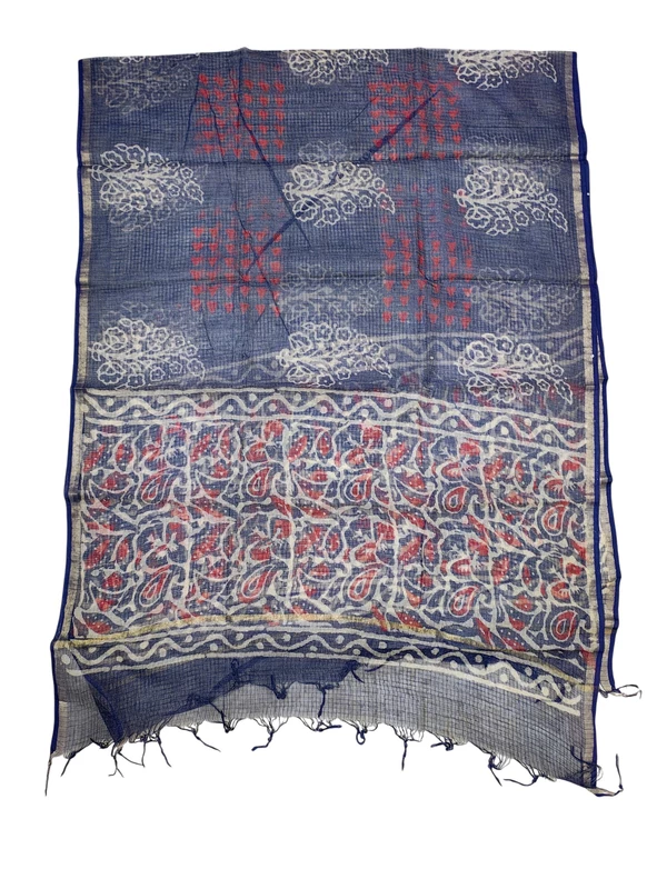 Blue & Red Dabu Pure Cotton Kota Doria Dress Materials