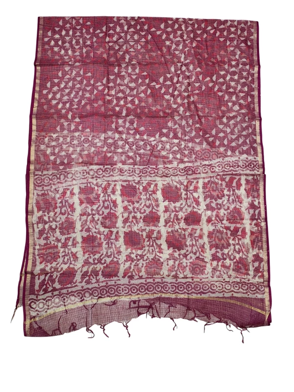Maroon Kota Doria Dabu Pure Cotton Dress Materials