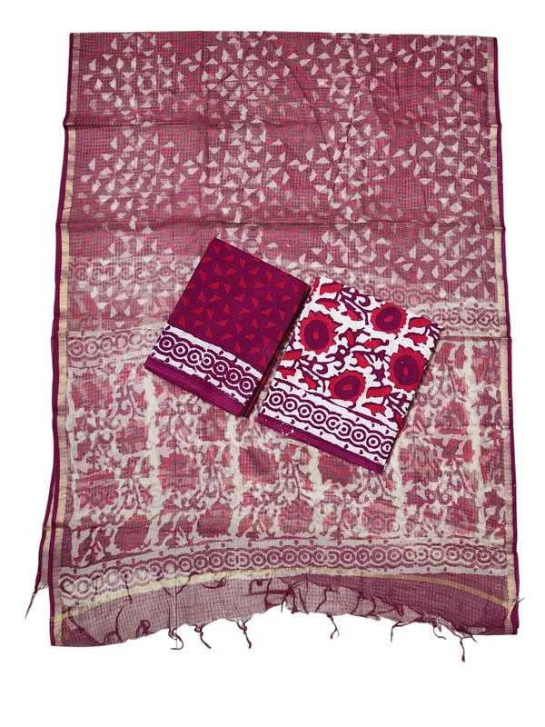 Maroon Kota Doria Dabu Pure Cotton Dress Materials