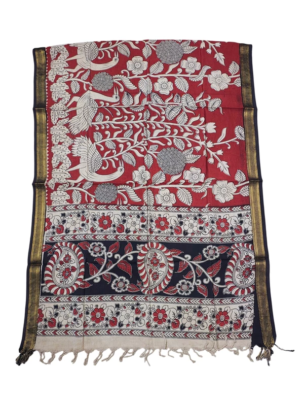 Maroon & Black Kalamkari Nizam Border Nellore Silk Dupatta