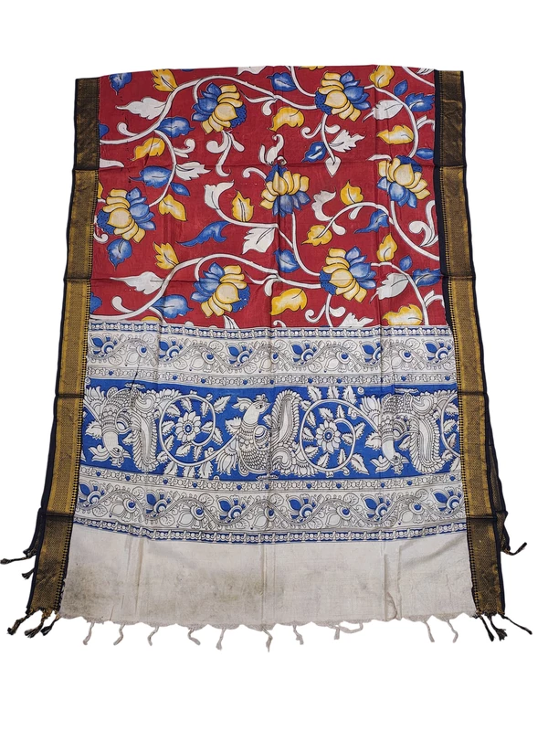 Maroon & Blue Kalamkari Nizam Border Nellore Silk Dupatta