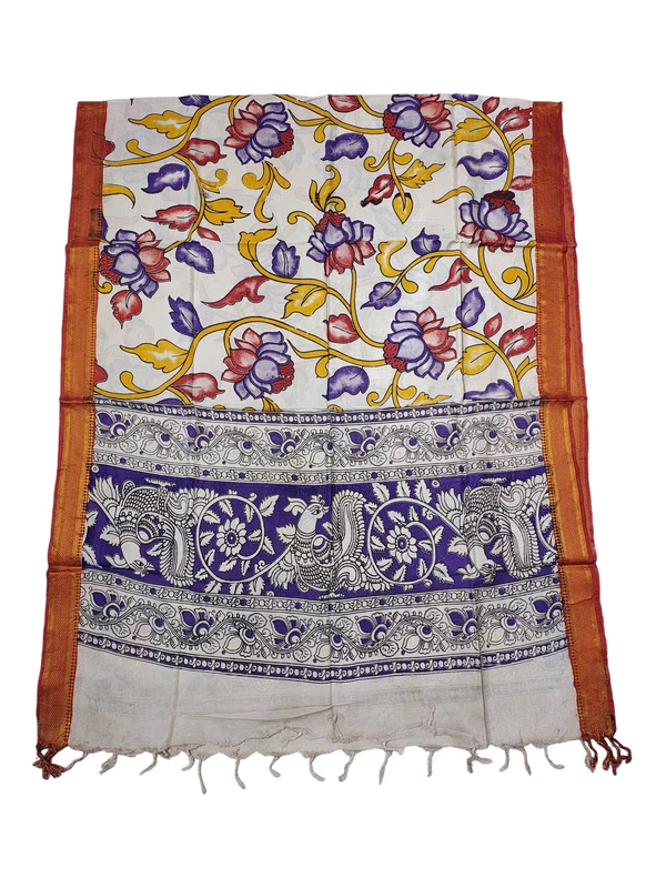 Purple & Mustard Kalamkari Nizam Border Nellore Silk Dupatta